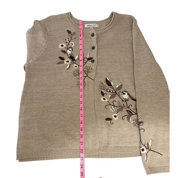 Coldwater Creek Embroidered Button Front Cardigan Sweater Beige Sz Large Holiday - Picture 12 of 14
